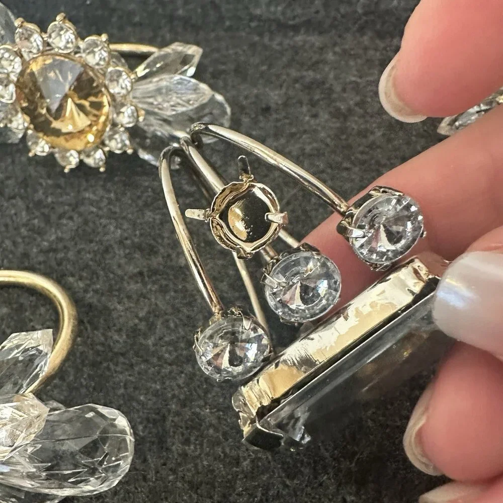 Set Of‎ Five Rhinestone Napkin Rings Gold Silver Crystal Yellow READ